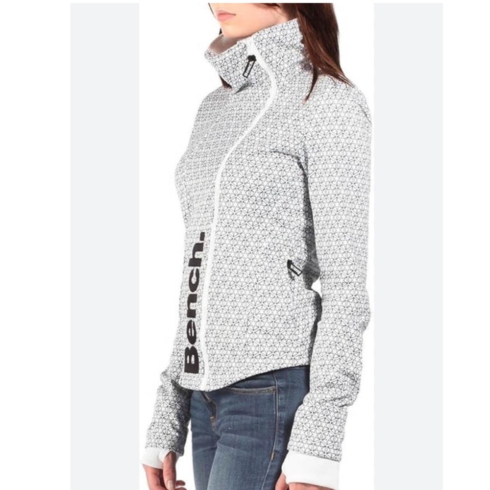 Bench Womens Geometric Star Print Asymmetrical Zip Up Jacket White Black Large